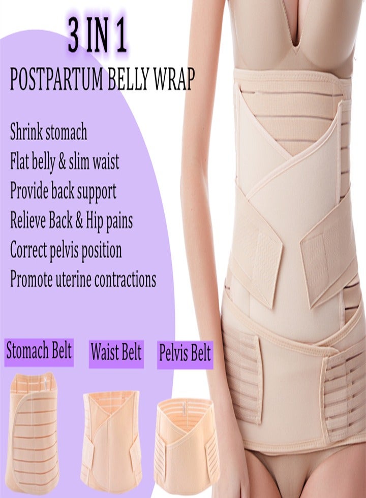 3 in 1 Postpartum Support Recovery Belly Wrap After Pregnancy, C-Section, Postpartum Belly Belt, Body Shaper, Beige, Size XL