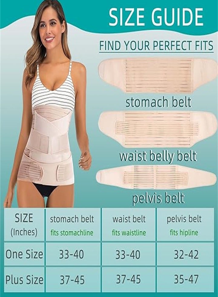 3 in 1 Postpartum Support Recovery Belly Wrap After Pregnancy, C-Section, Postpartum Belly Belt, Body Shaper, Beige, Size XL