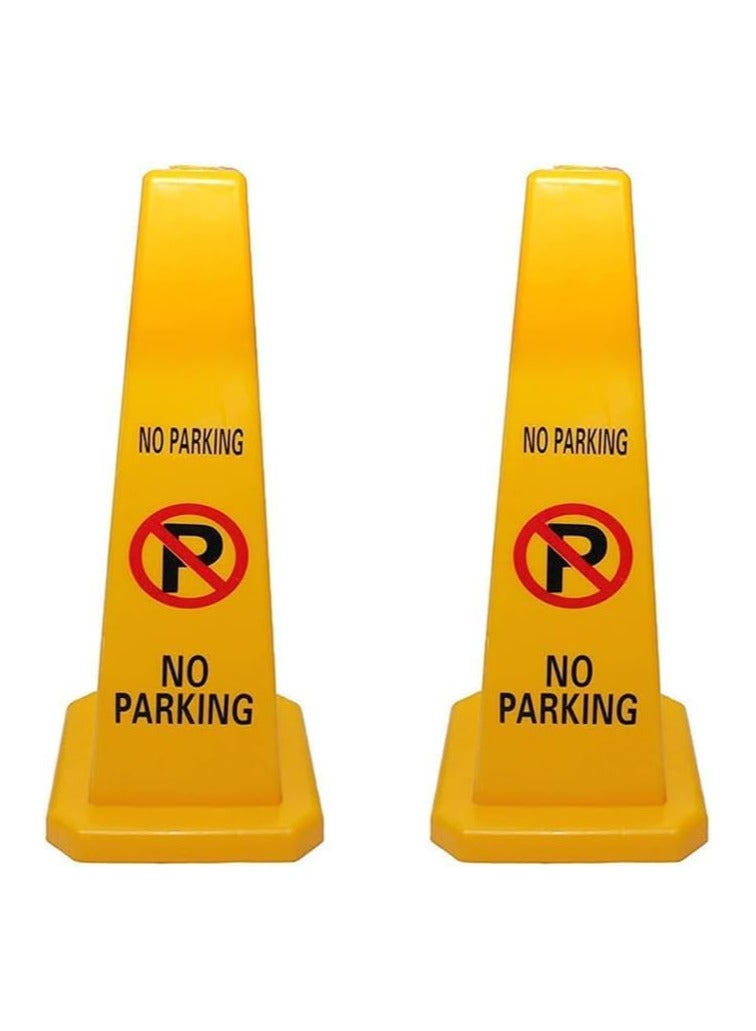 2PCS TRAFFIC CONE - NO PARKING SAFETY CONE - YELLOW -CAUTION NO PARKING YELLOW SIGN BOARD (67 x 28 cm)