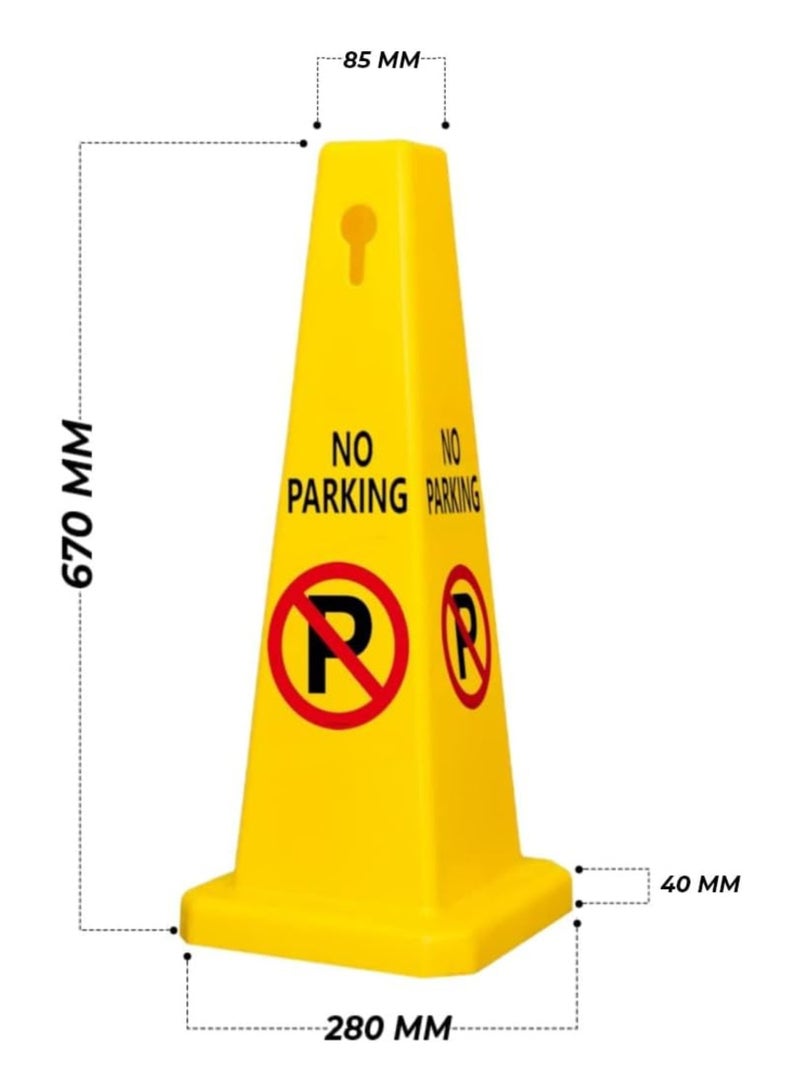 2PCS TRAFFIC CONE - NO PARKING SAFETY CONE - YELLOW -CAUTION NO PARKING YELLOW SIGN BOARD (67 x 28 cm)