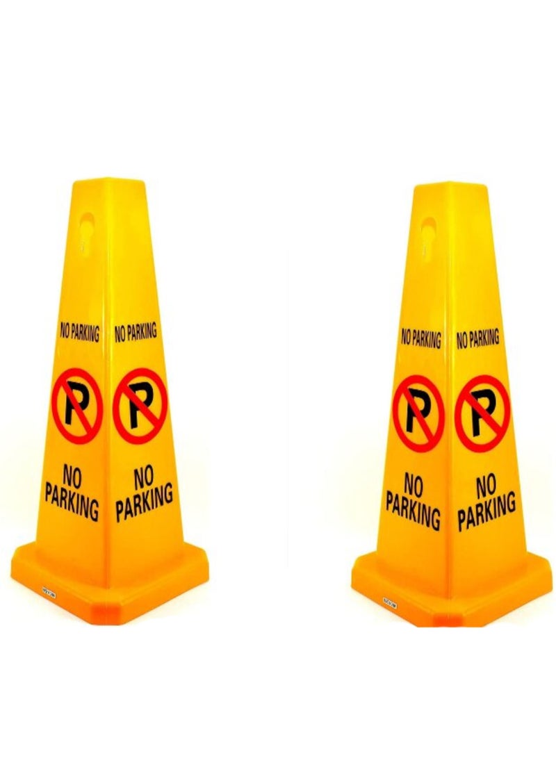 2PCS TRAFFIC CONE - NO PARKING SAFETY CONE - YELLOW -CAUTION NO PARKING YELLOW SIGN BOARD (67 x 28 cm)