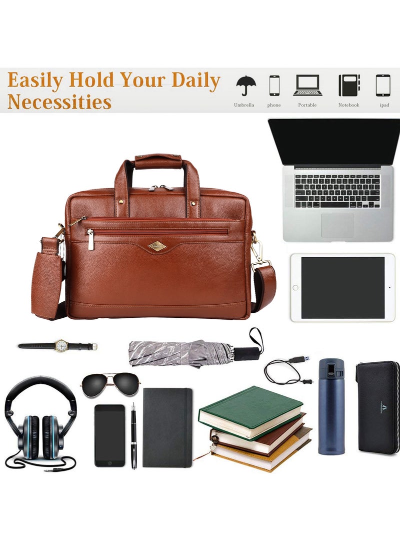 LAVERI Laptop Bag for Men - Leather Messenger Bag for Office - Fits up to 15 Inch Laptop - Shoulder Bag with Multiple Compartments - Executive Leather Bag for Work/Travel/Casual  - 2815