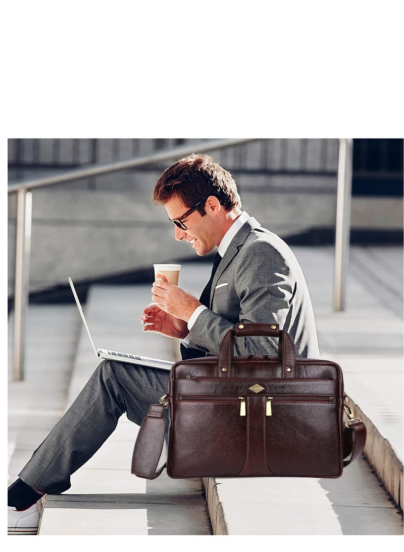 LAVERI Laptop Bag for Men - Leather Messenger Bag for Office - Fits up to 15 Inch Laptop - Shoulder Bag with Multiple Compartments - Executive Leather Bag for Work/Travel/Casual  - 2816