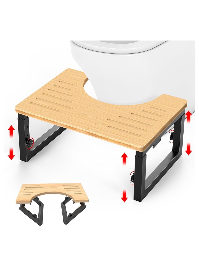 Bamboo Toilet Stool,  stool Foldable,7 8 9 Inches Adjustable Heights Potty Stool For Adults kids, Portable Foot Stool For Bathroom RV, Sturdy Squat Stool Potty 500 lbs Capability, Non-Slip