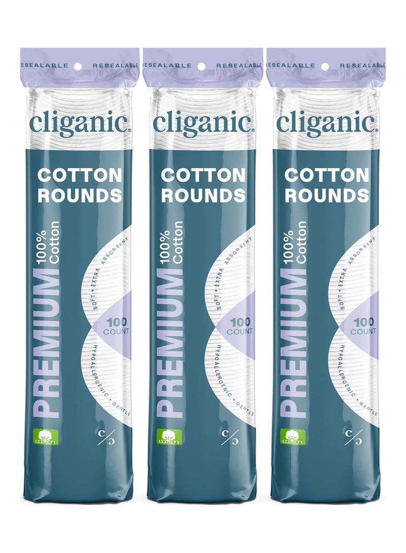 Cliganic Premium Cotton Rounds for Face (300 Count) - Makeup Remover Pads, Hypoallergenic, Lint-Free | 100% Pure Cotton (Packaging May Vary)