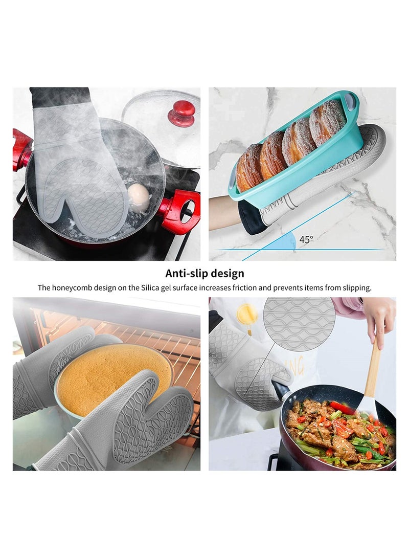 Silicone Oven Mitt, Oven Mitts Heat Resistant, Premium Silicone Slip Pot Holders, Oven Gloves with Non-Slip Textured Grip for Grilling Cooking Baking BBQ, Oven Mitt with Quilted Liner 1 Pair