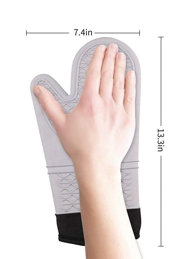 Silicone Oven Mitt, Oven Mitts Heat Resistant, Premium Silicone Slip Pot Holders, Oven Gloves with Non-Slip Textured Grip for Grilling Cooking Baking BBQ, Oven Mitt with Quilted Liner 1 Pair