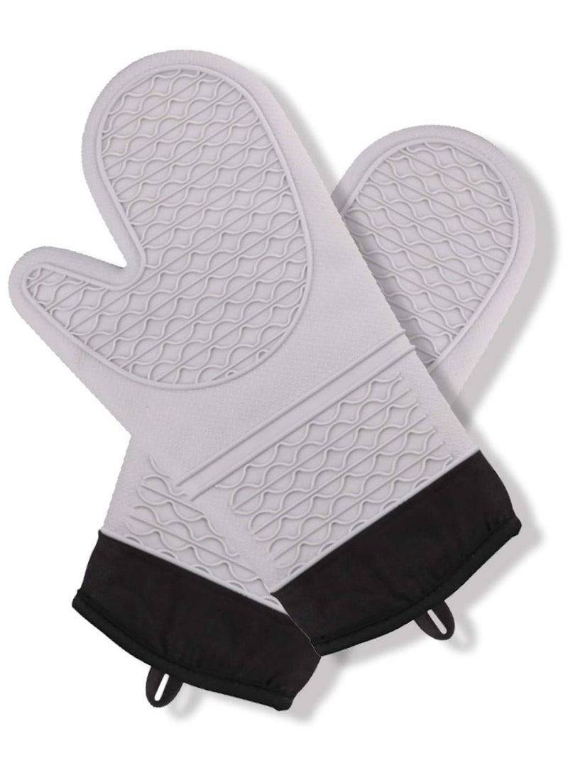 Silicone Oven Mitt, Oven Mitts Heat Resistant, Premium Silicone Slip Pot Holders, Oven Gloves with Non-Slip Textured Grip for Grilling Cooking Baking BBQ, Oven Mitt with Quilted Liner 1 Pair