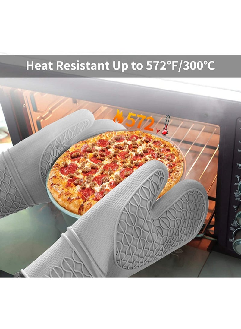 Silicone Oven Mitt, Oven Mitts Heat Resistant, Premium Silicone Slip Pot Holders, Oven Gloves with Non-Slip Textured Grip for Grilling Cooking Baking BBQ, Oven Mitt with Quilted Liner 1 Pair