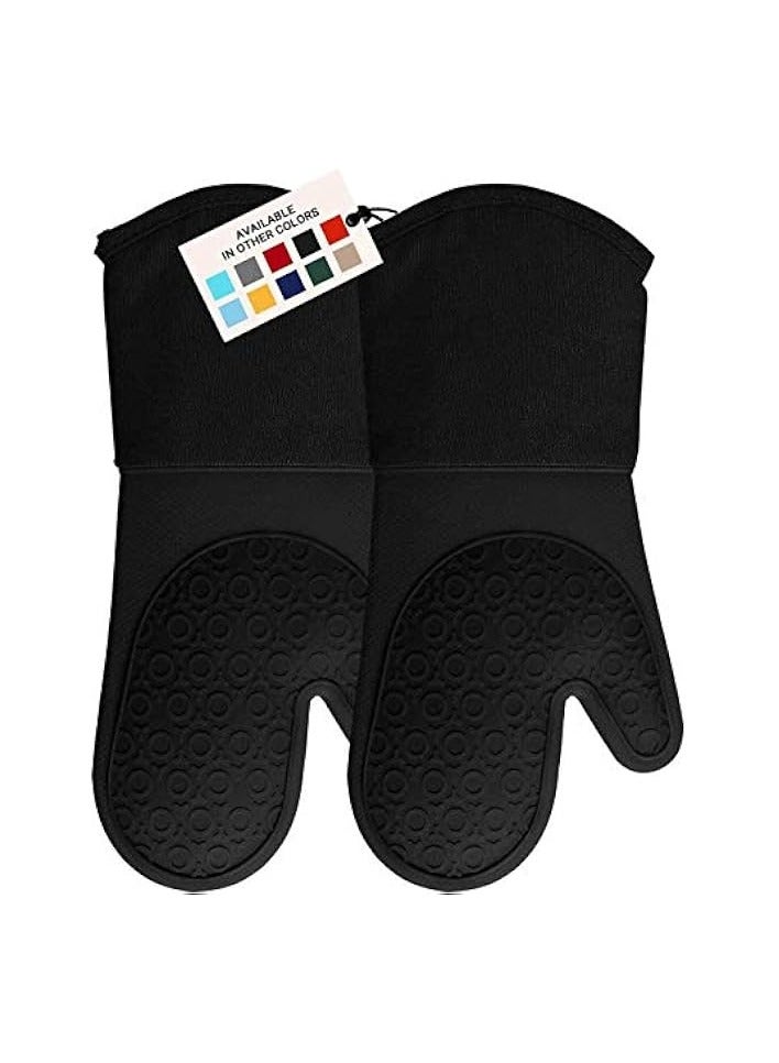 Extra Long Professional Silicone Oven Mitt, Oven Mitts with Quilted Liner, Heat Resistant Pot Holders, Flexible Oven Gloves