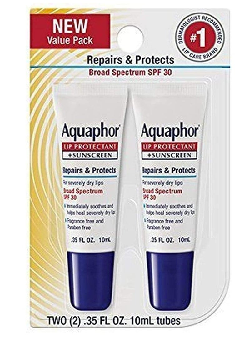 Aquaphor Lip Repair & Protect SPF 30 Tube Blister Card DUAL PACK  - 2 -.35 oz.Tubes