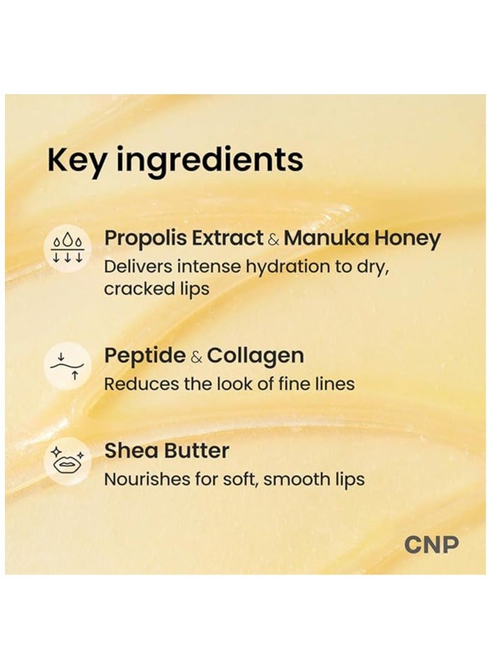 CNP Honey Lip Butter (0.5 fl.oz / 15ml) - Propolis Lipcerin™, Hydrating Overnight Manuka Lip Balm & Mask, 12hrs Long-lasting Moisture, Gentle Exfoliation, Korean Skin Care (Honey)