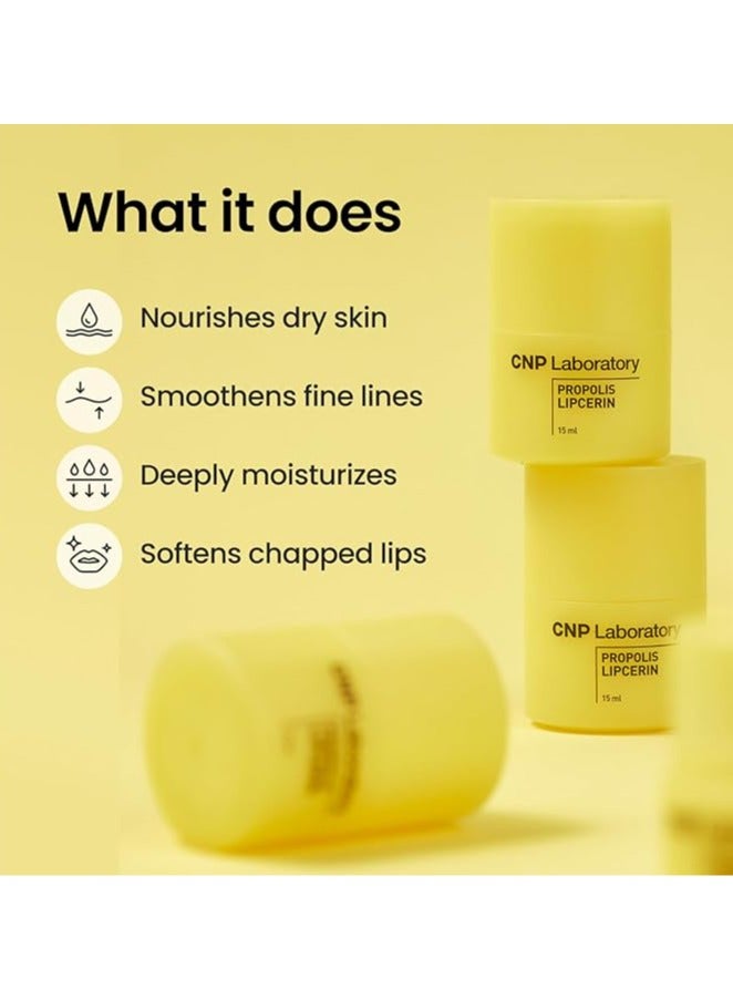 CNP Honey Lip Butter (0.5 fl.oz / 15ml) - Propolis Lipcerin™, Hydrating Overnight Manuka Lip Balm & Mask, 12hrs Long-lasting Moisture, Gentle Exfoliation, Korean Skin Care (Honey)