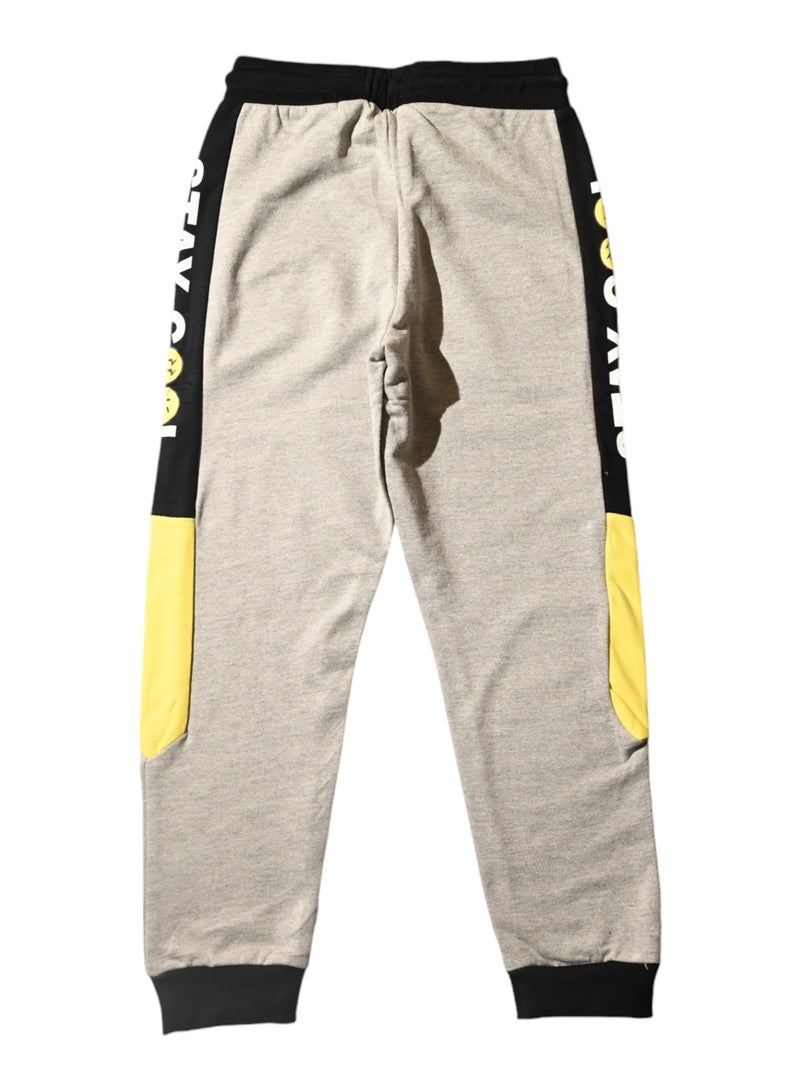 Smiley World Sweatpants, Grey with Black and Yellow Accents, Drawstring Waist
