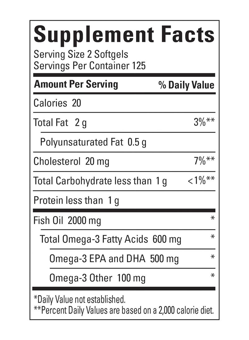 Fish Oil 1000 Mg Softgels Omega 3 Fish Oil For Healthy Heart Support Supplement With 250 Softgels 125 Day Supply