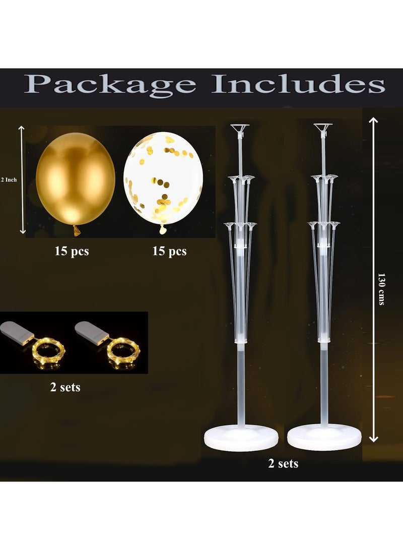 Balloon Led Stand Kit for Floor 2 Set Colorful Centerpieces Holder Decoration Kit for Floor with String Light and Balloons for Wedding Anniversary Birthday Party Ramadan (Golden Balloons)
