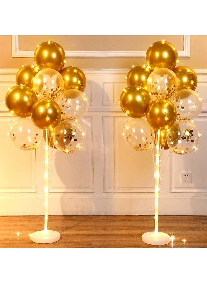 Balloon Led Stand Kit for Floor 2 Set Colorful Centerpieces Holder Decoration Kit for Floor with String Light and Balloons for Wedding Anniversary Birthday Party Ramadan (Golden Balloons)