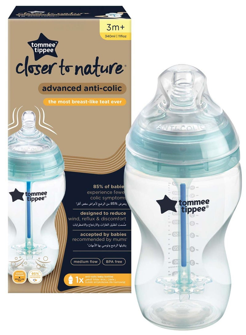 Pack Of 1 Advanced Closer To Nature Anti Colic Feeding Bottle 3 Months+ 340 ml Clear