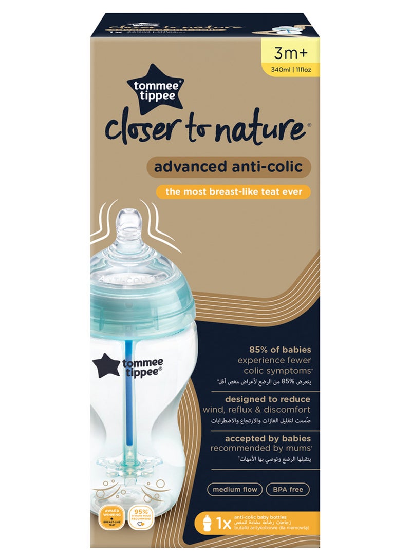 Pack Of 1 Advanced Closer To Nature Anti Colic Feeding Bottle 3 Months+ 340 ml Clear