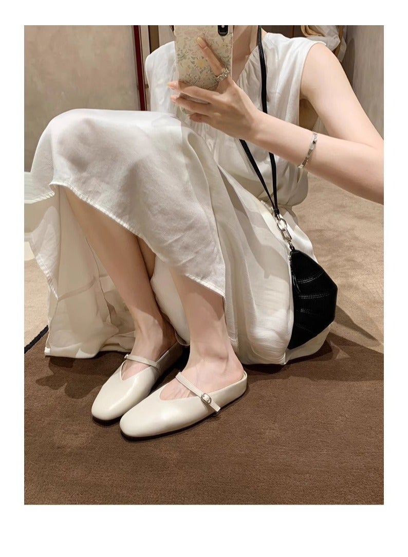 Women's Summer Outer Wear Round Head Inner Increase Height One Strap Shallow Mouth Pack Head Mueller Half Slippers