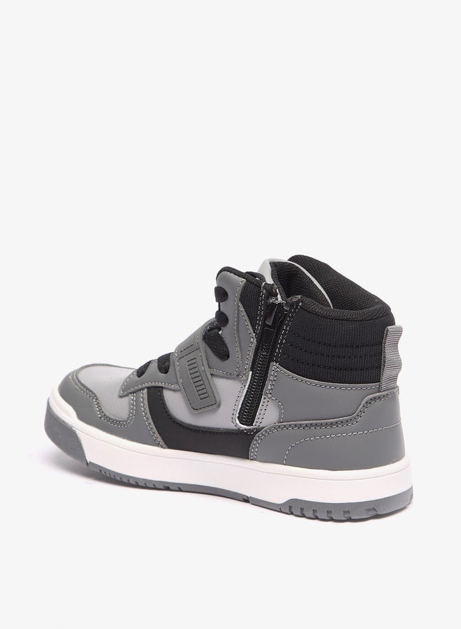 Boys Colourblock High Cut Sneakers with Zip Closure