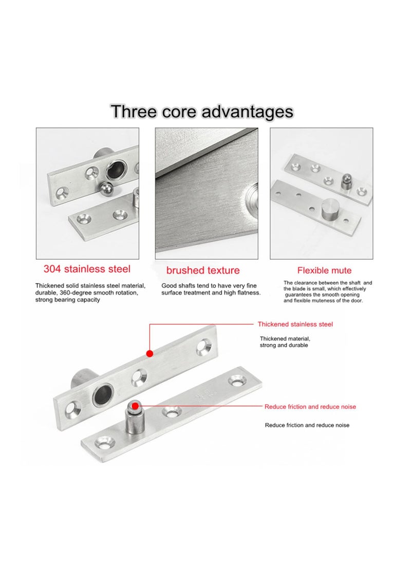 2PCS 180° Rotation Door Pivot Hinge, Concealed Door Hinge Hardware Hidden Bookshelf Hinges Rotation Concealing Hinges Swivel Door Pivot HardwareStainless Steel Rotation Secret Room Door Hinge, Small