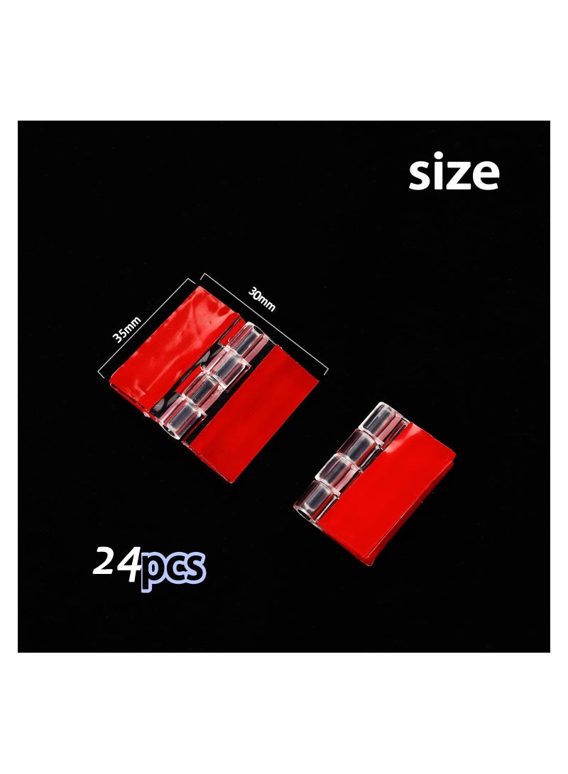 24PCS Acrylic Hinge, Transparent Plastic Hinges Continuous Piano Hinge Self-Adhesive Folding Hinge Furniture DIY Tool Acrylic Hardware for DIY Transparent Box, Display Stand(30x35 mm)