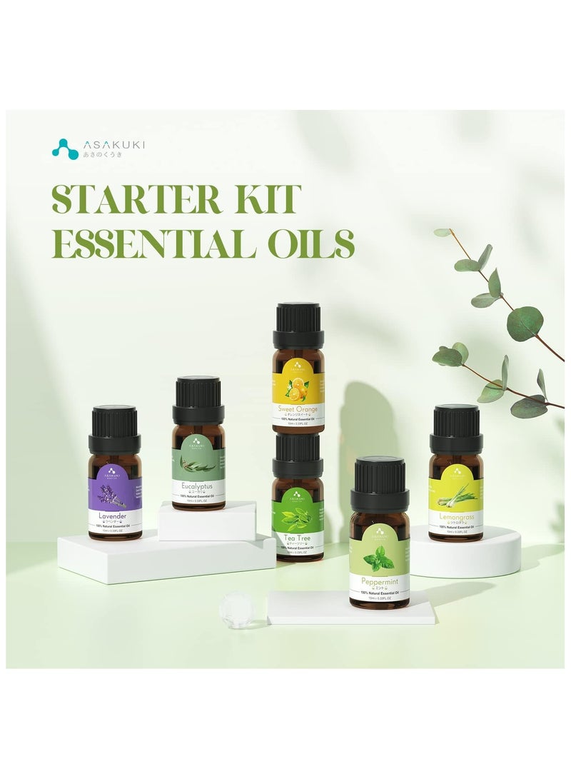 Essential Oils Set, Starter Kit For Diffusers for Home Top 6 Aromatherapy Gift - 6 Bottles 10ml (Lavender, Eucalyptus, Lemongrass, Tea Tree, Sweet Orange, Peppermint)