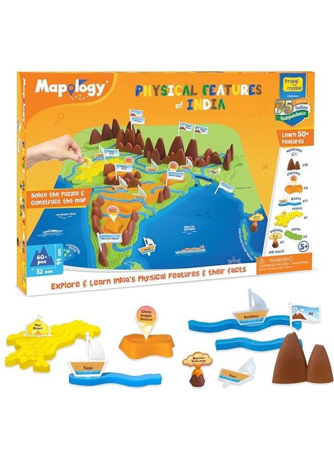 Imagimake Kid's Mapology - Physical Features of India Learn 50+ Geographical Features Like Mountains, Rivers, Plateaus Educational Toy and Learning Aid Puzzles for Age 5 Years+,Color Multi