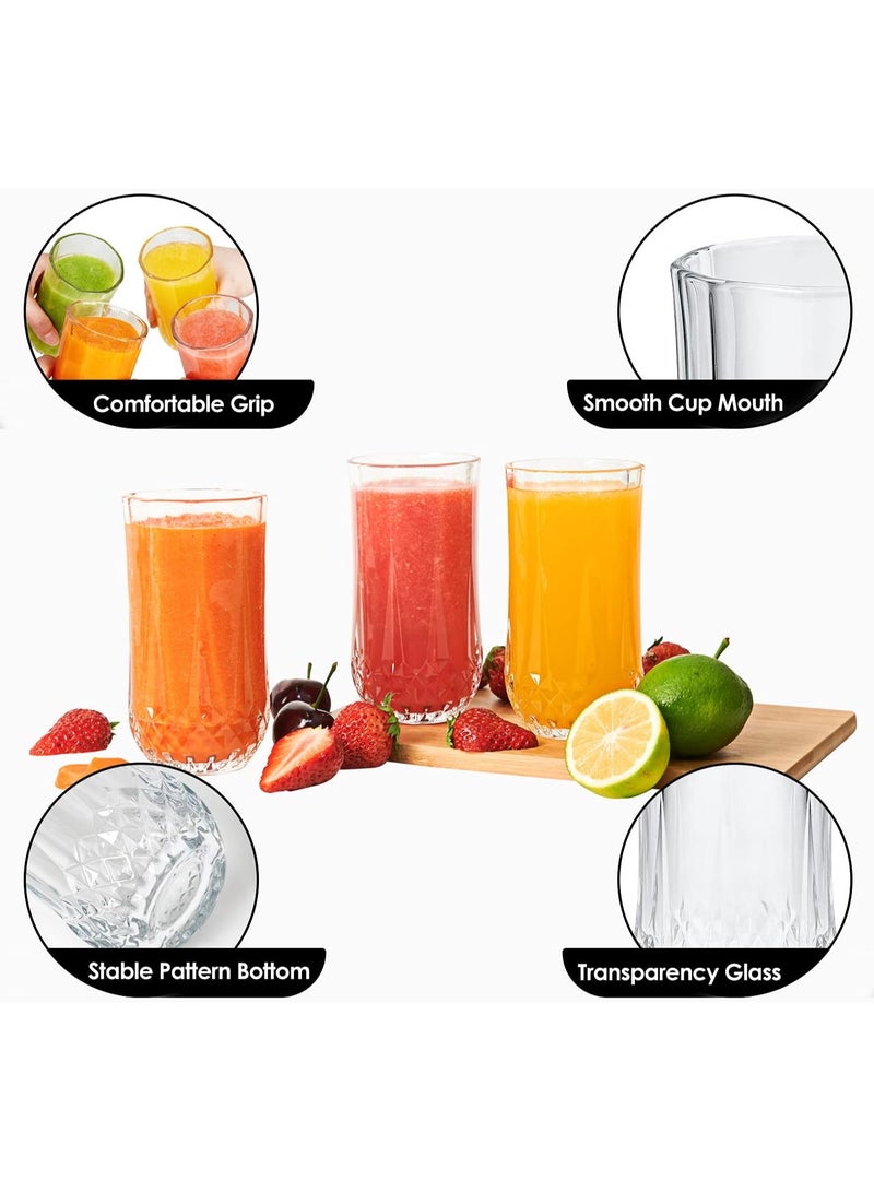 Highball Drinking Glasses Set of 6 – Elegant Durable 11 Ounce Clear Cocktail Glasses for Water, Juice, and Mixed Beverages