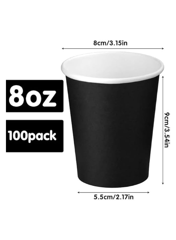 (100 Pack) Black Daily Use Disposable Paper Cups, 8oz Coffee Cups for Hot and Cold Drinks, Takeaway Coffee Cups/Tea Cup/Party