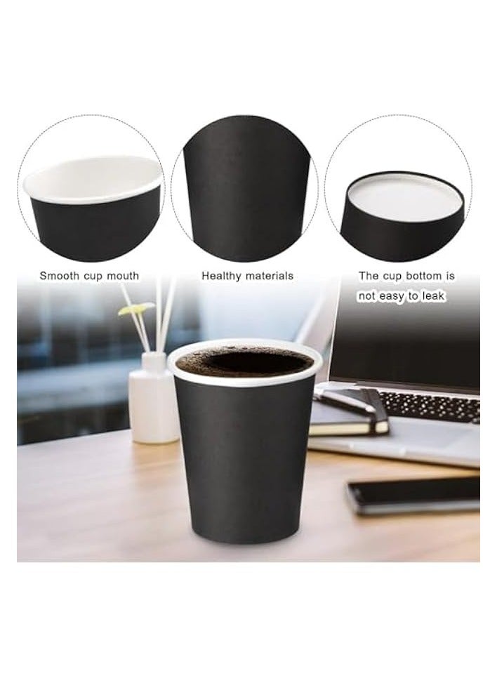 (100 Pack) Black Daily Use Disposable Paper Cups, 8oz Coffee Cups for Hot and Cold Drinks, Takeaway Coffee Cups/Tea Cup/Party