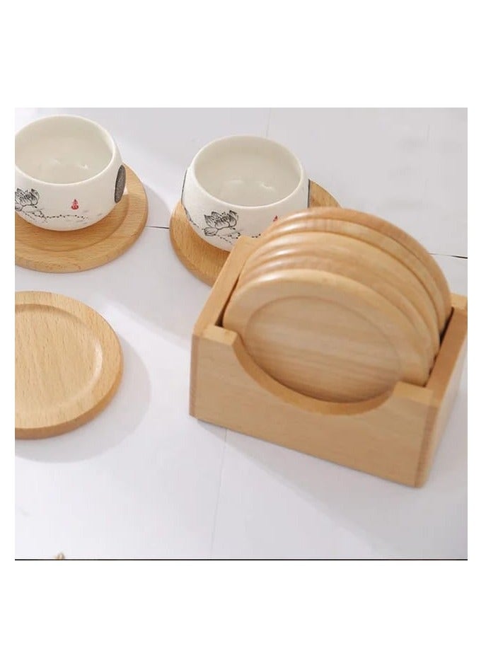 Liying Natural Wooden Coasters Set for Drinking Glasses, Tabletop Protection for Any Table Type, Set of 6 (Light Brown)