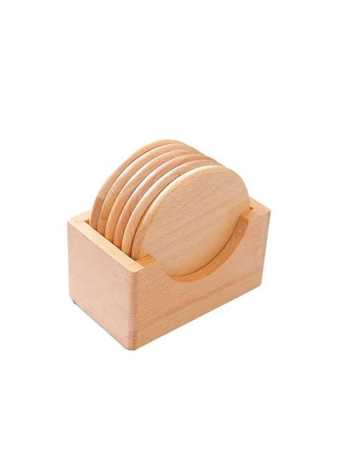 Liying Natural Wooden Coasters Set for Drinking Glasses, Tabletop Protection for Any Table Type, Set of 6 (Light Brown)