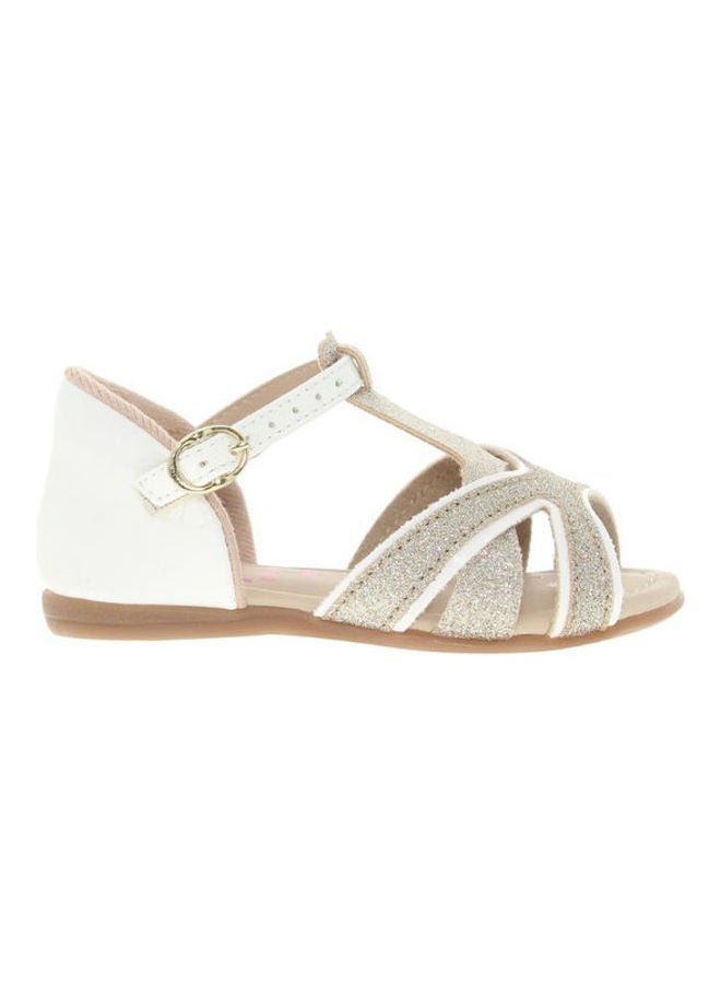 Comfortable Buckle Style Flat Sandals White/Silver