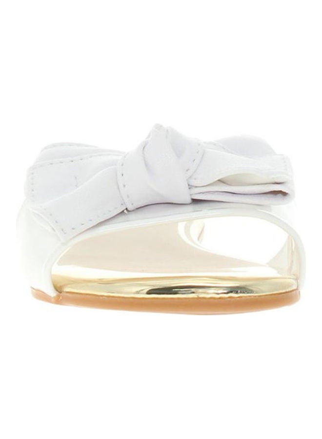 Bow Detail Buckle Style Flat Sandals White