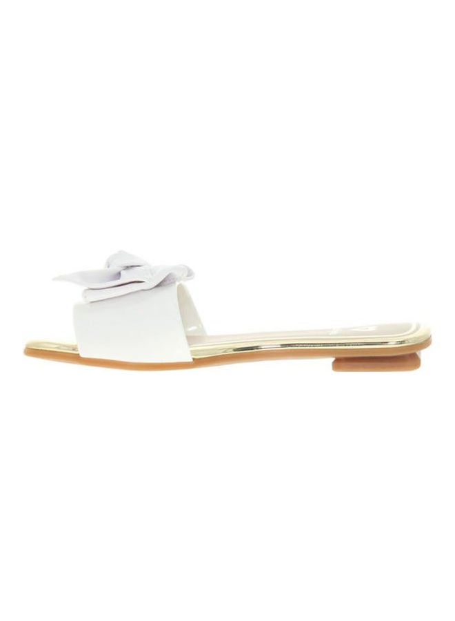 Bow Detail Buckle Style Flat Sandals White