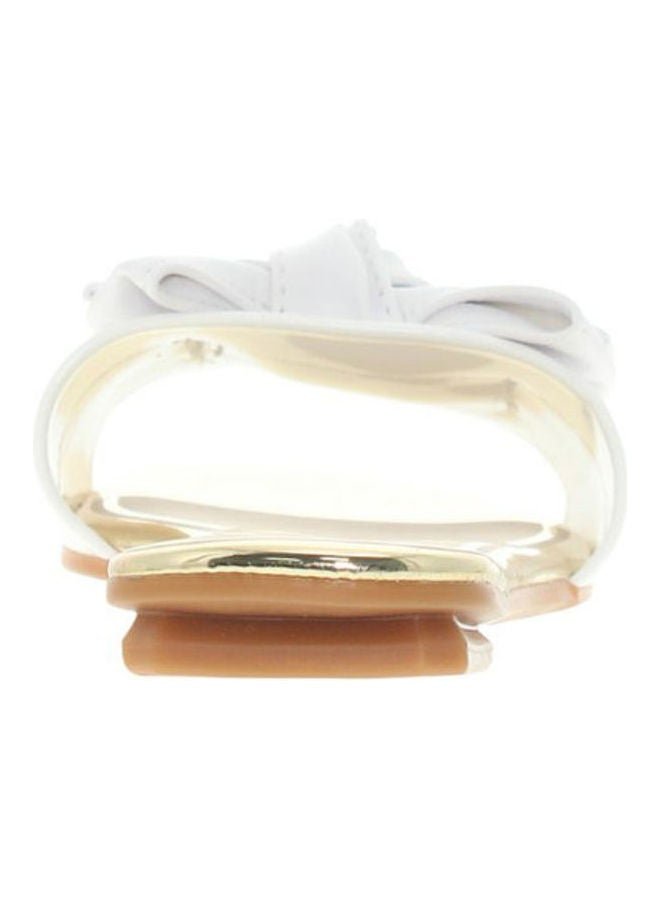 Bow Detail Buckle Style Flat Sandals White