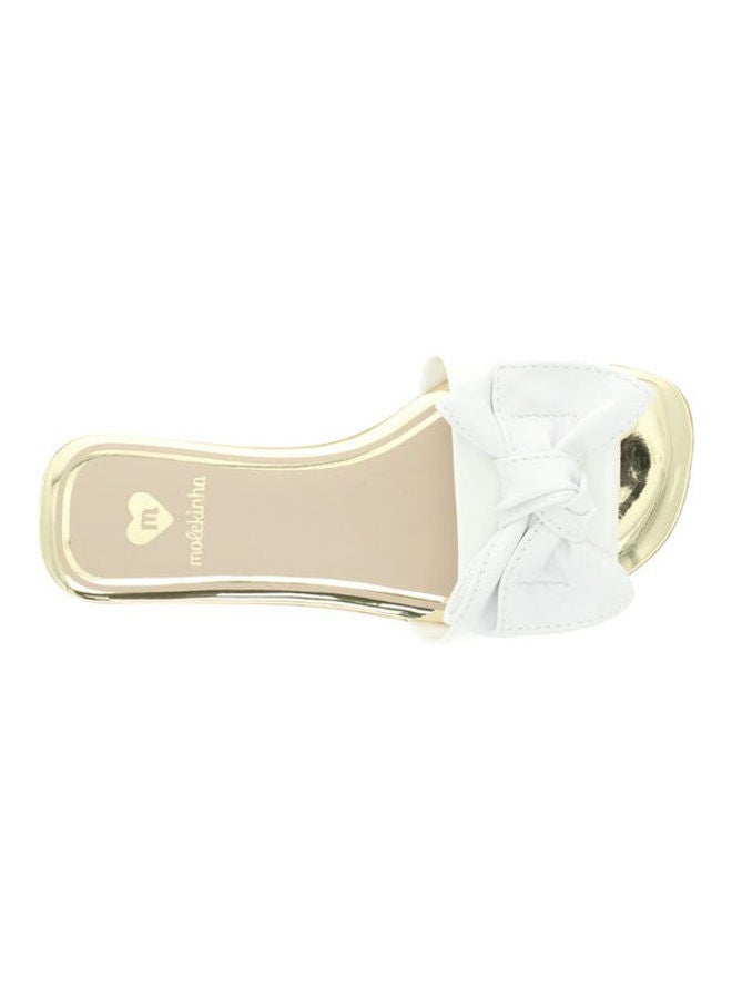 Bow Detail Buckle Style Flat Sandals White