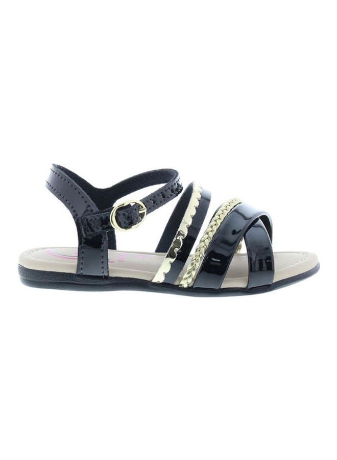 Comfortable Buckle Style Flat Sandals Black/Gold