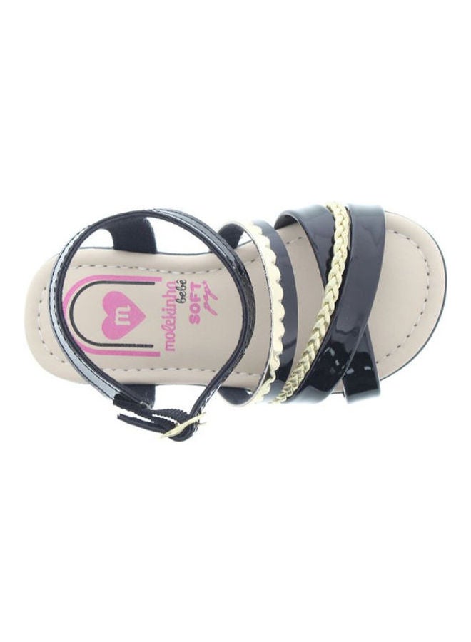 Comfortable Buckle Style Flat Sandals Black/Gold