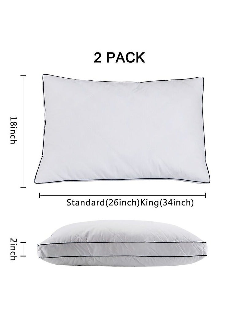 Somer Field - Gusset Bed Pillows for Sleeping - Queen Pillows 2 Pack-Cooling Pillows - Premium Soft Down Alternative Fill Supportive for Back, Stomach or Side Sleepers (Black Piping)