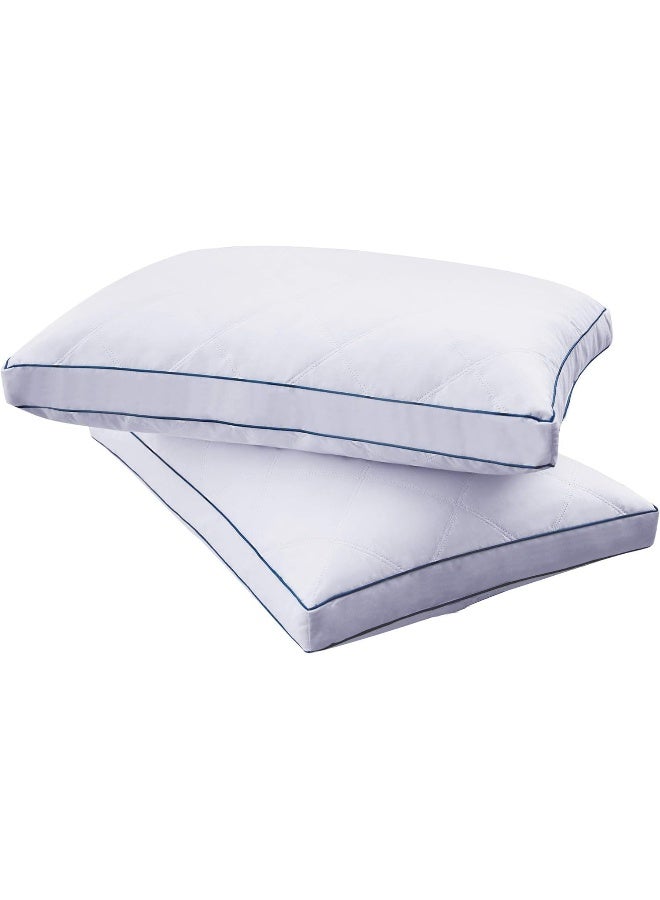 Somer Field - Gusset Bed Pillows for Sleeping - Queen Pillows 2 Pack-Cooling Pillows - Premium Soft Down Alternative Fill Supportive for Back, Stomach or Side Sleepers (Blue Piping)