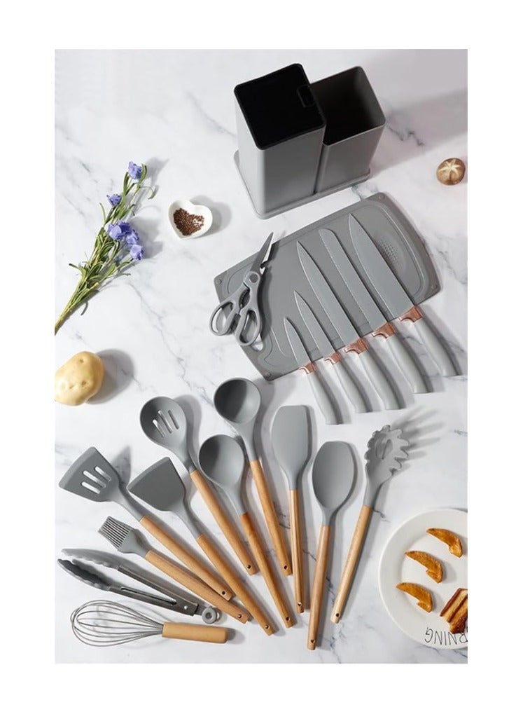 19 Pcs Chef Kitchen Cooking Utensils Set Silicone Kitchen