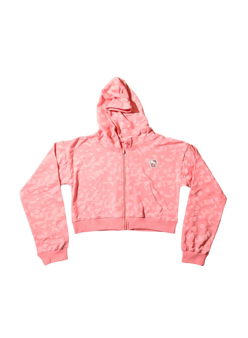 Hello Kitty - Girls' Hooded Zip-Up Jacket, Pink Tie-Dye Print