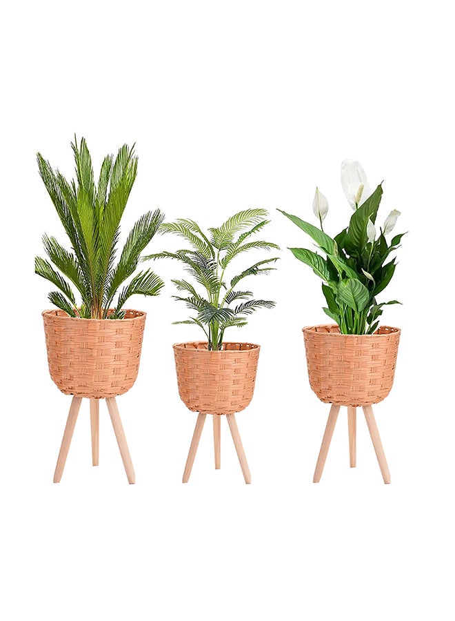 Home Taste Set Of 3 Rattan Plant Pot Stand Woven Flower Pots Cover Planter Pot Container Wooden Flower Pot Holder Flower Basket Rattan Plant Display Rack For Indoor Outdoor