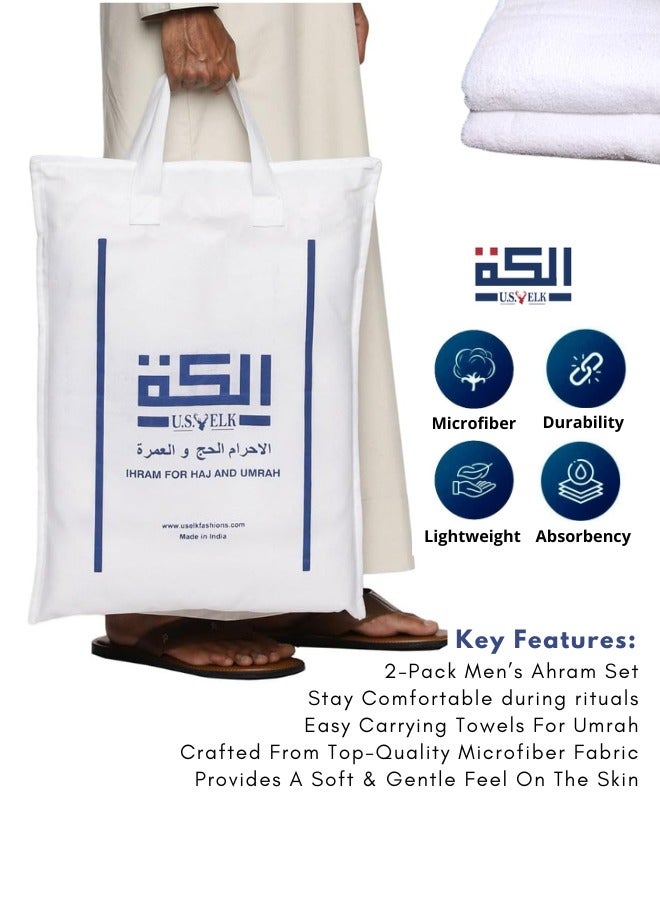 US ELK Men's Ahram Set | Premium 2 Ahram Towels + Belt for Hajj & Umrah | Easy-to-Wear & Comfortable Muslim Wear Ihram Set