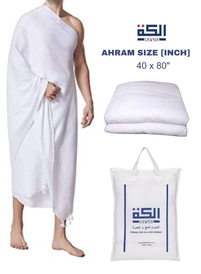 US ELK Men's Ahram Set | Premium 2 Ahram Towels + Belt for Hajj & Umrah | Easy-to-Wear & Comfortable Muslim Wear Ihram Set