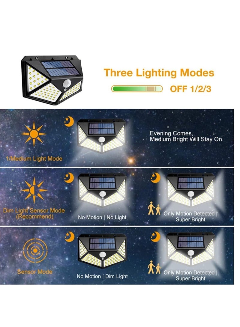 Solar motion sensor lights, outdoor lights 100 LED 4 Pack,Solar Outdoor,3 Working Mode IP65 Waterproof for Garden, Fence, Patio, Garage