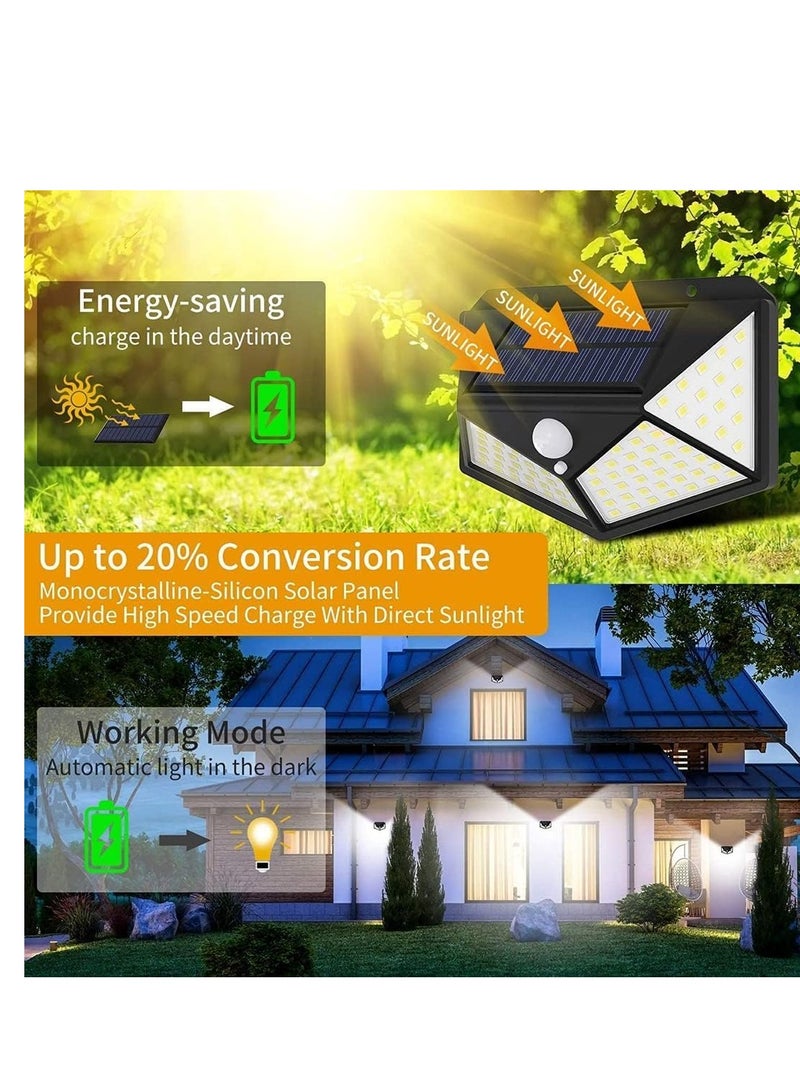 Solar motion sensor lights, outdoor lights 100 LED 4 Pack,Solar Outdoor,3 Working Mode IP65 Waterproof for Garden, Fence, Patio, Garage